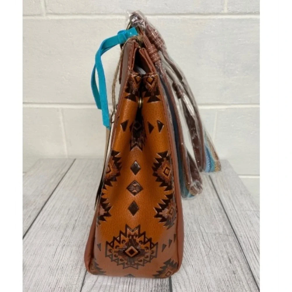 Catchfly Studio Aztec Embroidered Concealed Carry Satchel Purse Western Tote Bag